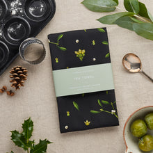 Load image into Gallery viewer, Christmas Tea Towel - Mistletoe - Black