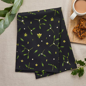 Christmas Tea Towel - Mistletoe - Black