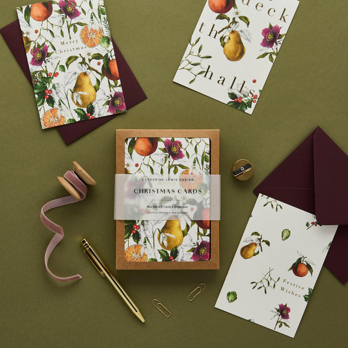 Box of 8 Botanical Luxury Christmas Cards - 'Winter Decadence' Collection