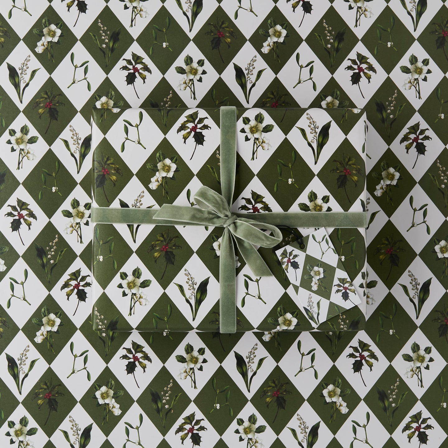 Carnivalesque - Green Harlequin - Christmas Gift Wrap