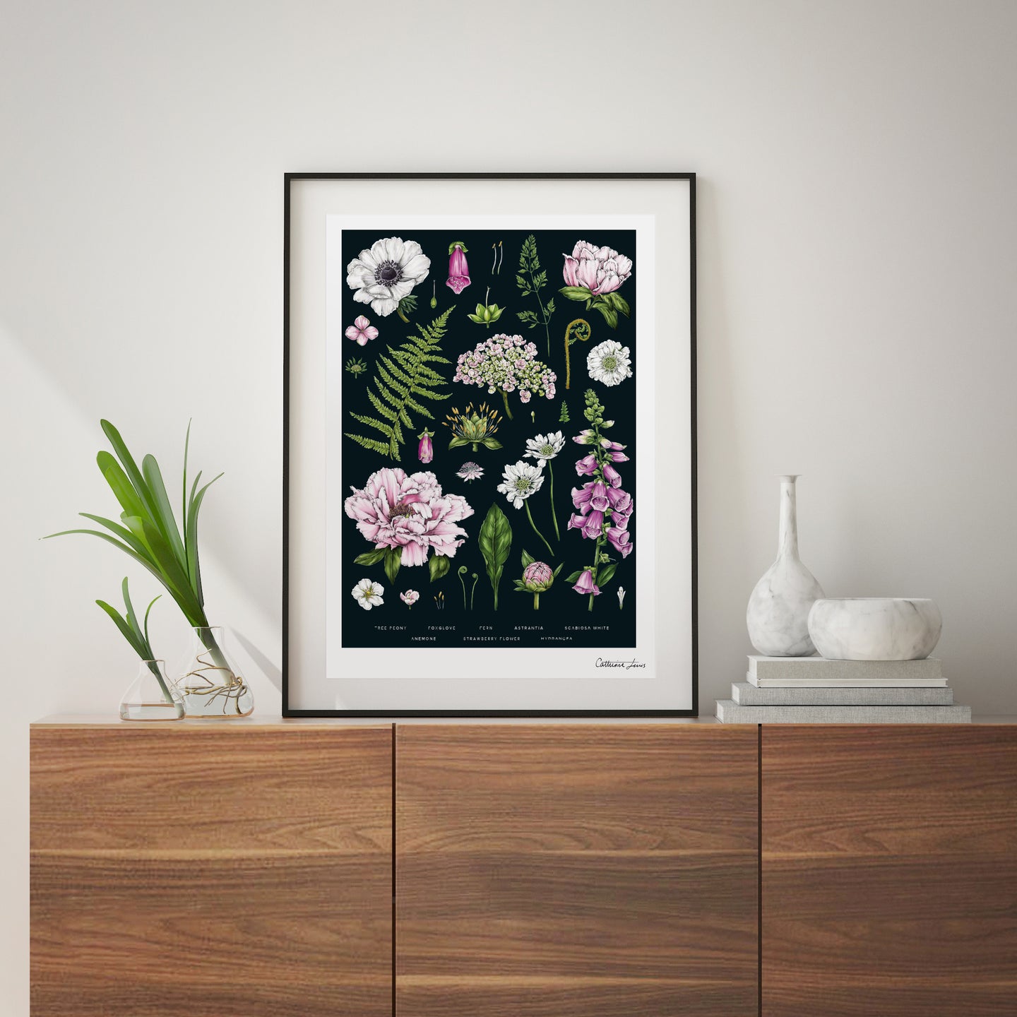 Botanical 'Summer Garden' Black - Art Print – Catherine Lewis Design