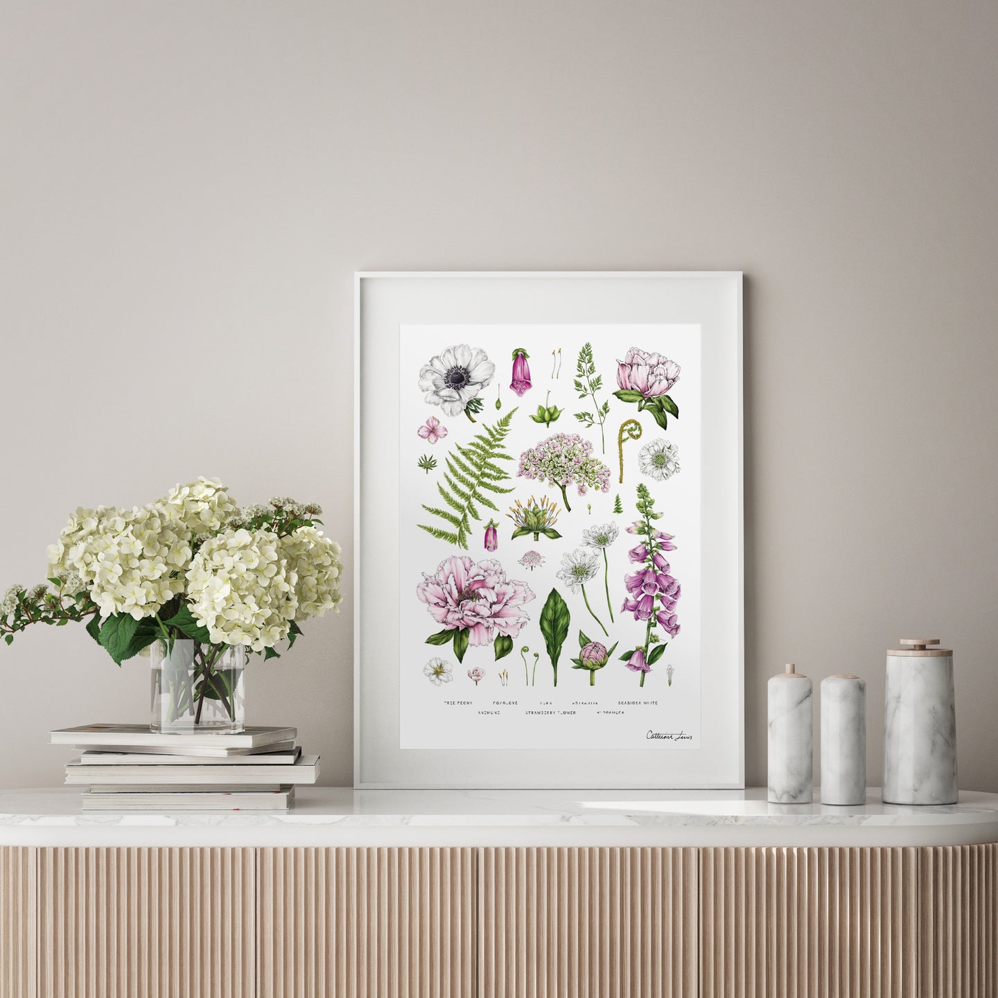 Botanical 'Summer Garden' White - Art Print