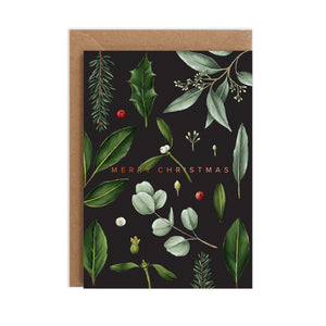 Greenery - Black Christmas Card