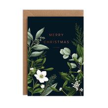 Load image into Gallery viewer, Greenery Border - Black Christmas Card