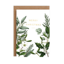 Load image into Gallery viewer, Greenery Border - White Christmas Card