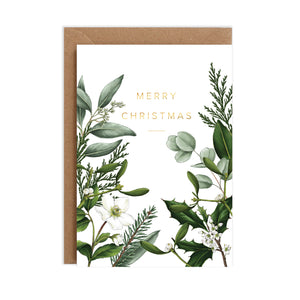 Greenery Border - White Christmas Card
