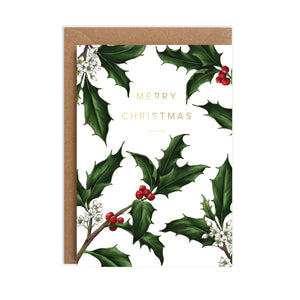 Holly Border - White Christmas Card
