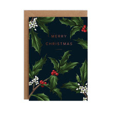 Load image into Gallery viewer, Holly Border - Black Christmas Card