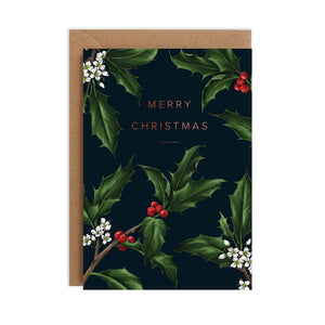 Holly Border - Black Christmas Card