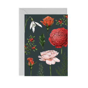 Berry Roses - Navy Christmas Card
