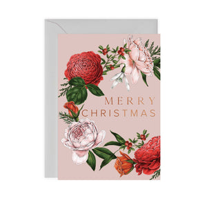 Berry Roses - Wreath - Pink Christmas Card