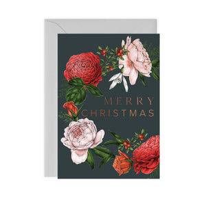 Berry Roses - Wreath - Navy Christmas Card