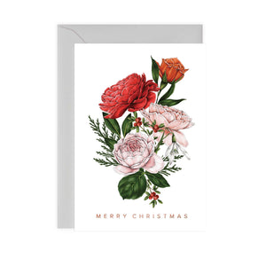 Berry Roses - Bunch - White Christmas Card