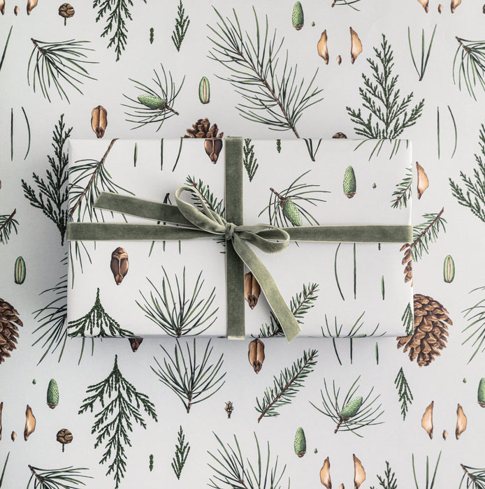 White Pine - Grey Christmas Gift Wrap