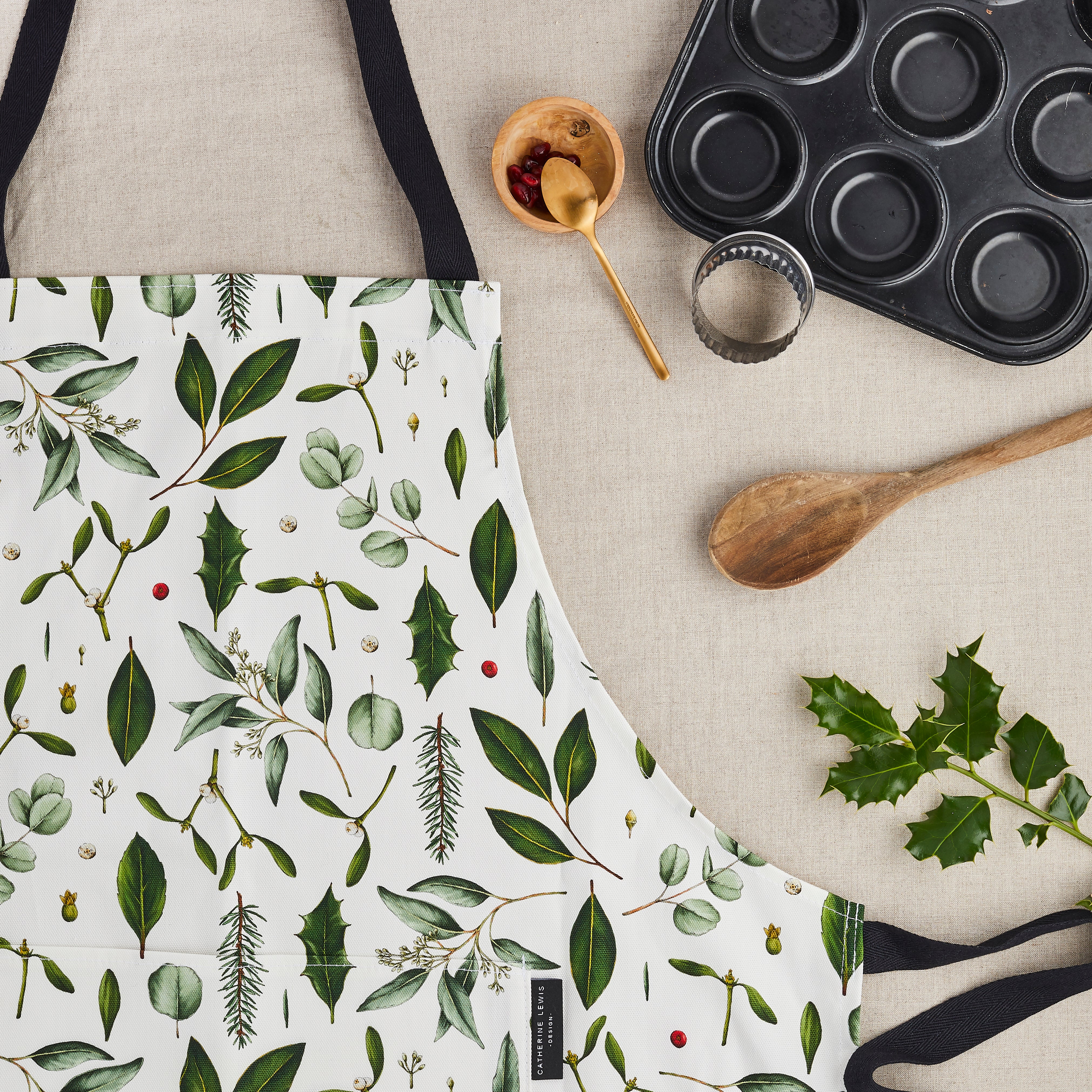 Christmas Apron - Greenery White