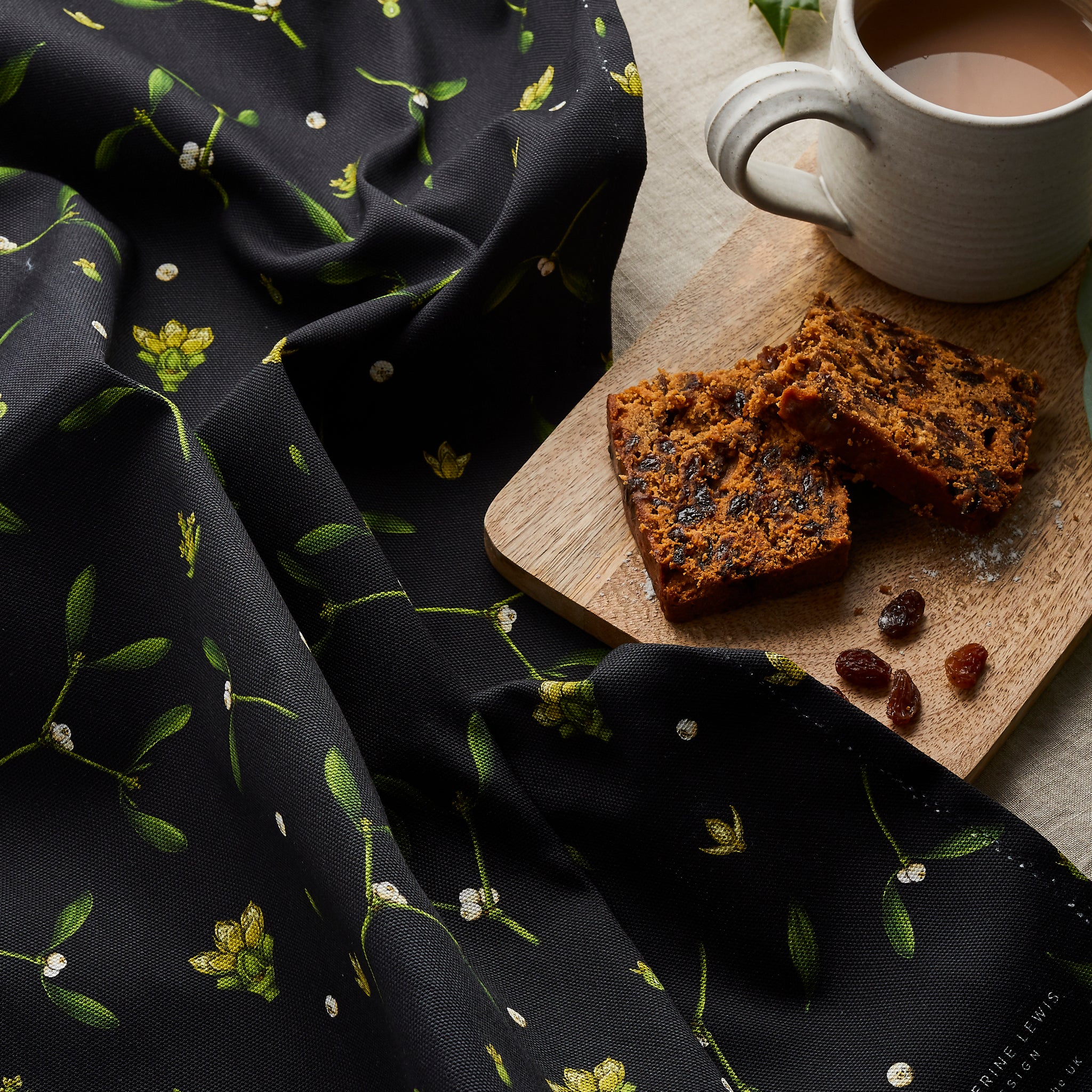 Christmas Tea Towel - Mistletoe - Black – Catherine Lewis Design