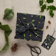 Load image into Gallery viewer, Christmas Furoshiki Fabric Wrap - Black Mistletoe