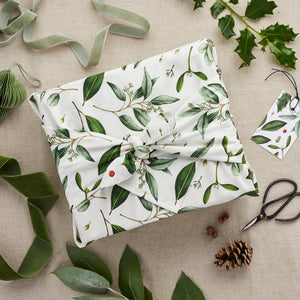Christmas Furoshiki Fabric Wrap - White Greenery