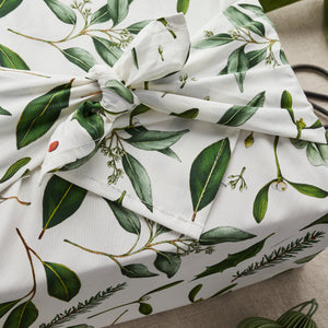 Christmas Furoshiki Fabric Wrap - White Greenery