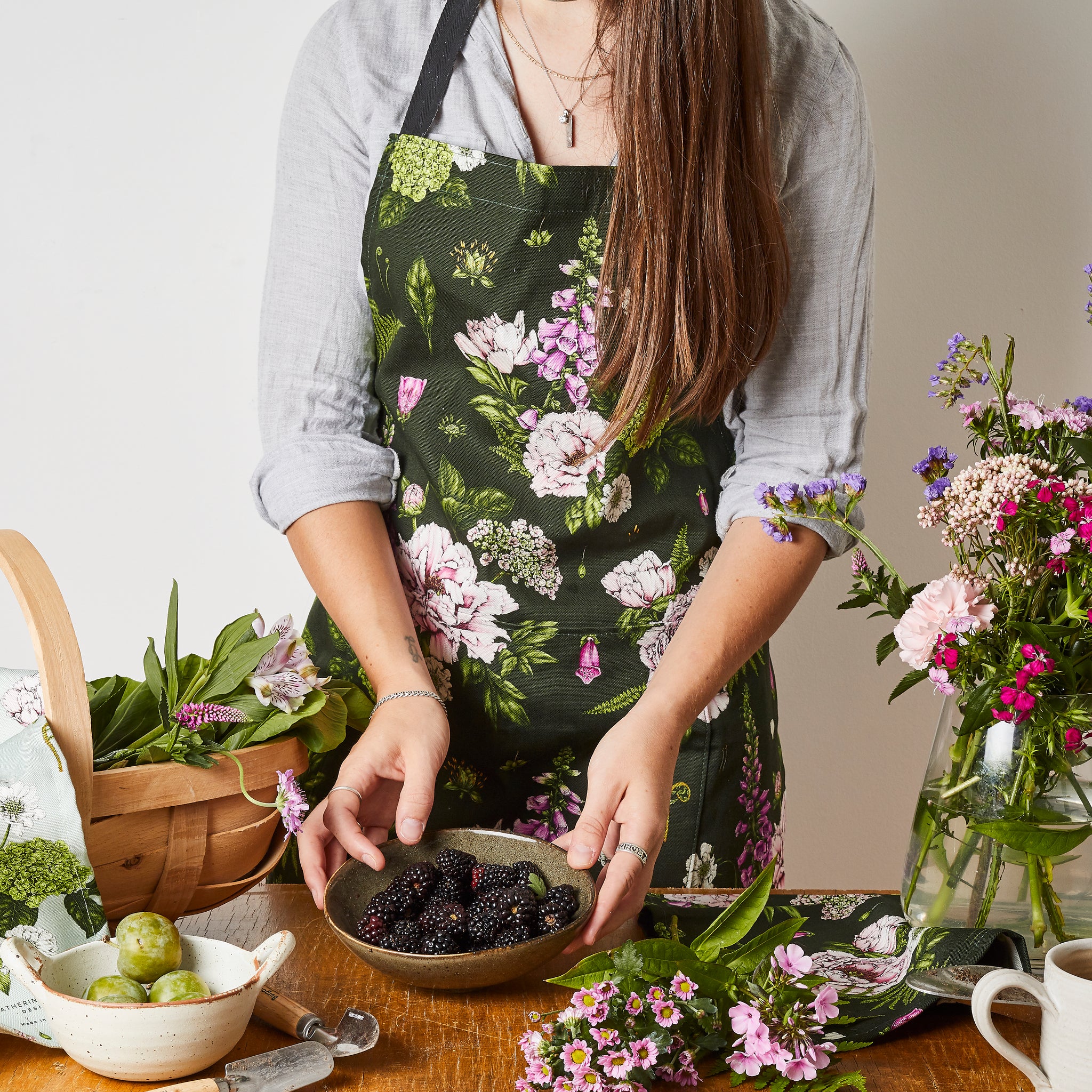Apron - Summer Garden Dark Green Catherine Lewis Design