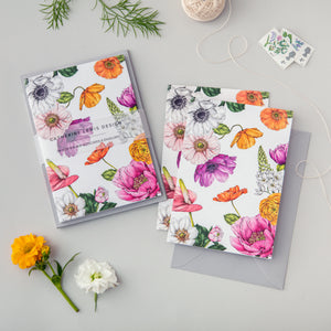 Floral Brights - Pack of 6 Blank Cards - White