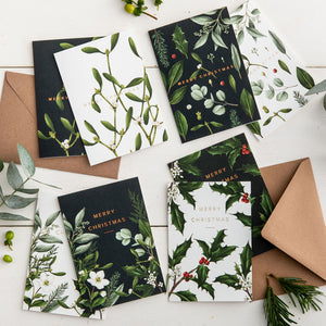 Box of 8 Luxury Botanical Christmas Cards - 'Greenery' Collection