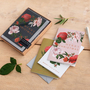Box of 8 Botanical Luxury Christmas Cards - 'Berry Roses' Collection
