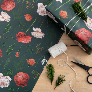 Berry Roses - Navy Christmas Gift Wrap