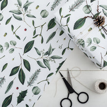 Load image into Gallery viewer, Greenery - White Christmas Gift Wrap