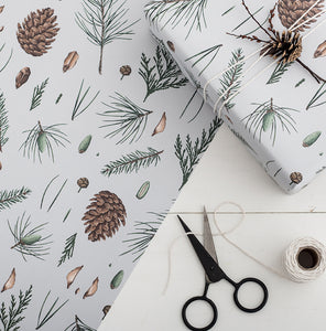 White Pine - Grey Christmas Gift Wrap