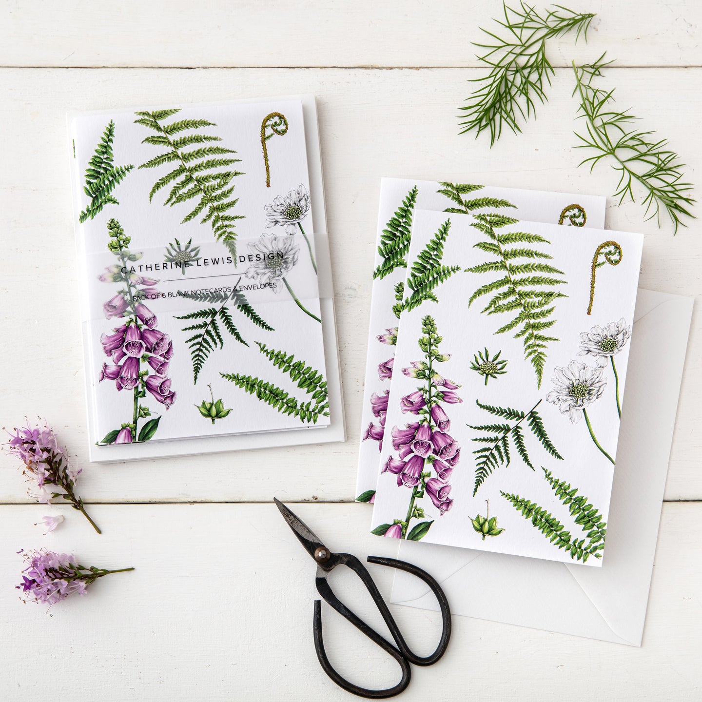 Summer Garden - Pack of 6 Blank Cards - White