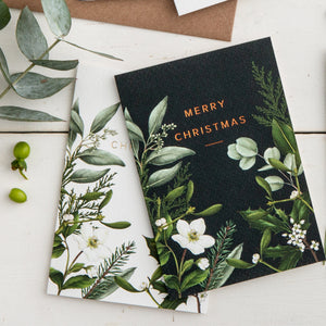 Greenery Border - Black Christmas Card