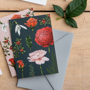 Berry Roses - Navy Christmas Card