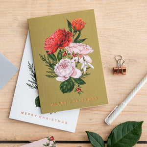 Berry Roses - Bunch - Green Christmas Card
